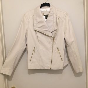 Genuine White Leather Moto Jacket by IMAN